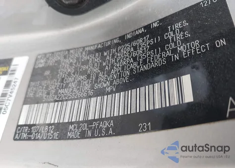 2005 Toyota Sienna Xle Limited z USA, uszkodzony, nr VIN 5TDZA22C25S266616